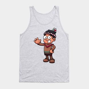 Cartoon Boy In Native American Clothes Tank Top